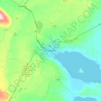 Mappa topografica Panguipulli, altitudine, rilievo