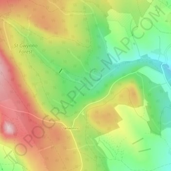 Mappa topografica Llanwonno, altitudine, rilievo