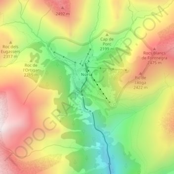 Mappa topografica Vall de Núria, altitudine, rilievo
