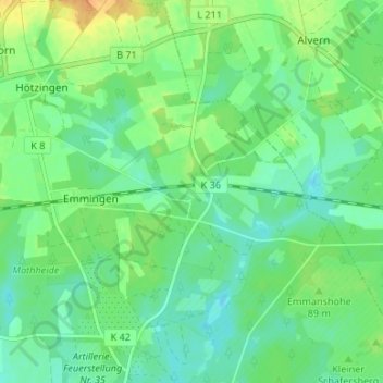 Mappa topografica Emhof, altitudine, rilievo