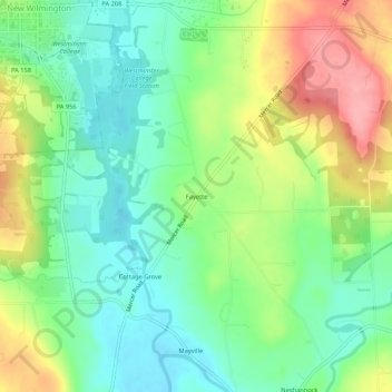 Mappa topografica Fayette, altitudine, rilievo
