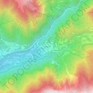Mappa topografica Bordogna, altitudine, rilievo