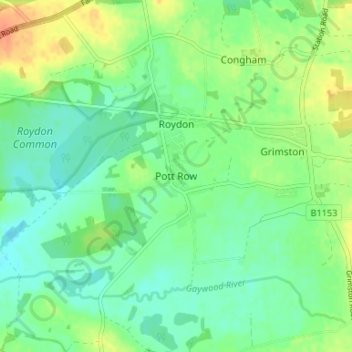 Mappa topografica Pott Row, altitudine, rilievo