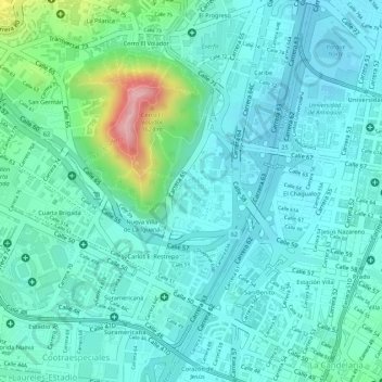 Mappa topografica Universidad Nacional, altitudine, rilievo