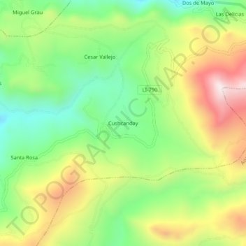Mappa topografica Cushcanday, altitudine, rilievo