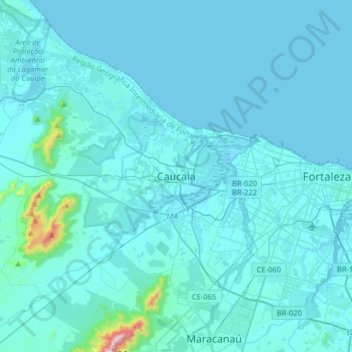 Mappa topografica Caucaia, altitudine, rilievo