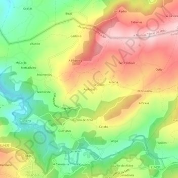 Mappa topografica As Rozas, altitudine, rilievo