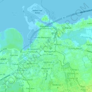 Mappa topografica Binakayan, altitudine, rilievo