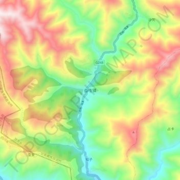 Mappa topografica 益哇镇, altitudine, rilievo