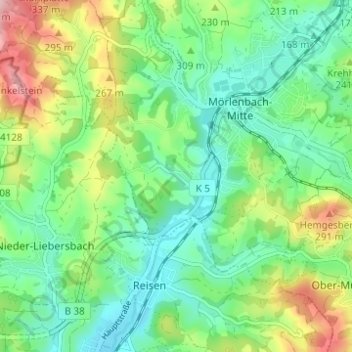 Mappa topografica Bettenbach, altitudine, rilievo