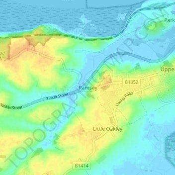 Mappa topografica Ramsey, altitudine, rilievo
