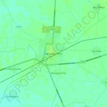 Mappa topografica Rampura Phul, altitudine, rilievo