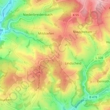 Mappa topografica Straße, altitudine, rilievo
