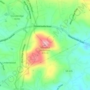 Mappa topografica Chestnut Mountain, altitudine, rilievo