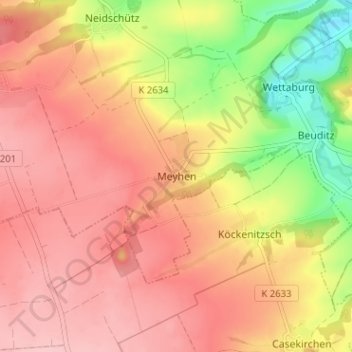 Mappa topografica Meyhen, altitudine, rilievo