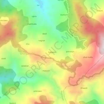 Mappa topografica kotgaon, altitudine, rilievo