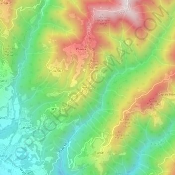 Mappa topografica Pellizzana, altitudine, rilievo