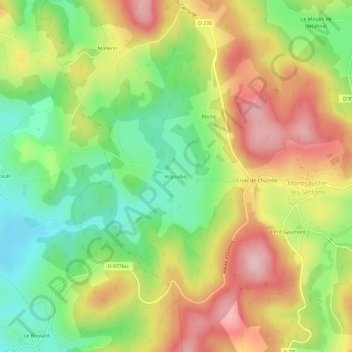 Mappa topografica Argoulais, altitudine, rilievo