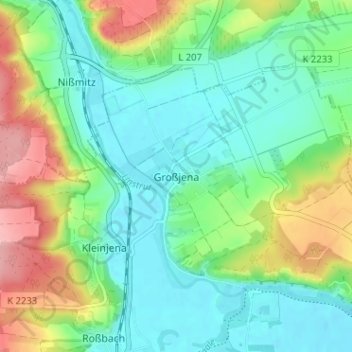 Mappa topografica Großjena, altitudine, rilievo