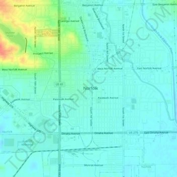 Mappa topografica Norfolk Mobile Home Community, altitudine, rilievo