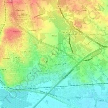 Mappa topografica Bastit, altitudine, rilievo