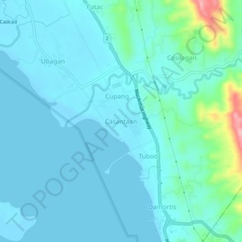 Mappa topografica Casantaan, altitudine, rilievo