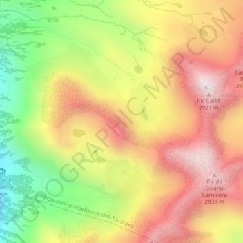 Mappa topografica Serra les Xemeneies, altitudine, rilievo