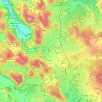 Mappa topografica Manobre, altitudine, rilievo