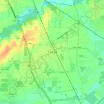 Mappa topografica Tomball, altitudine, rilievo