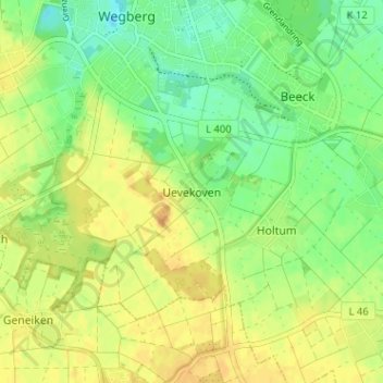 Mappa topografica Uevekoven, altitudine, rilievo