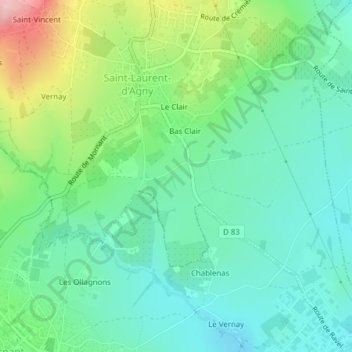 Mappa topografica Debarde, altitudine, rilievo