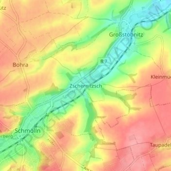 Mappa topografica Zschernitzsch, altitudine, rilievo