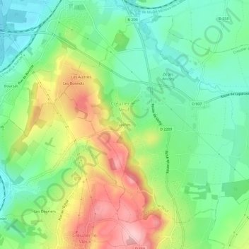 Mappa topografica Loches, altitudine, rilievo