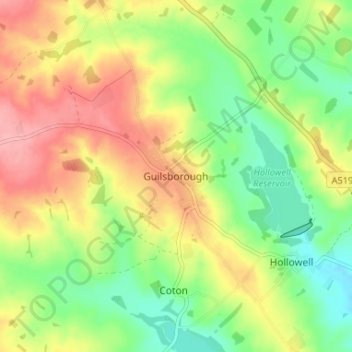 Mappa topografica Guilsborough, altitudine, rilievo