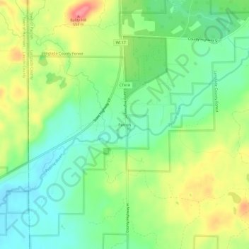 Mappa topografica Parrish, altitudine, rilievo