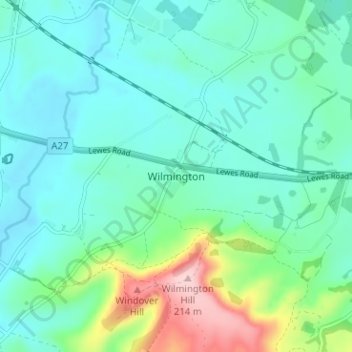 Mappa topografica Wilmington, altitudine, rilievo