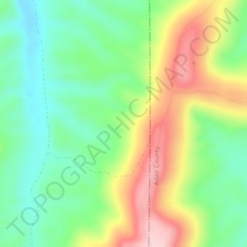Mappa topografica Cookson Hills State Game Refuge, altitudine, rilievo