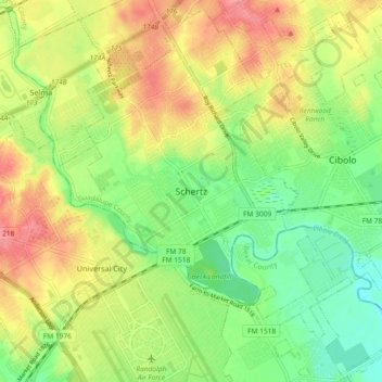 Mappa topografica Schertz, altitudine, rilievo
