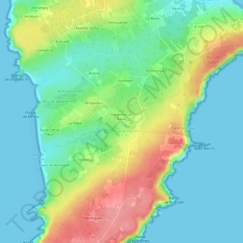 Mappa topografica Kerglintin, altitudine, rilievo