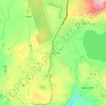 Mappa topografica Huilahuila, altitudine, rilievo