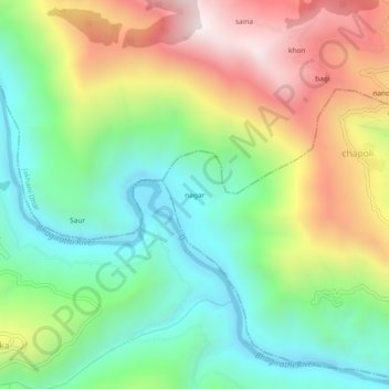 Mappa topografica nagar, altitudine, rilievo