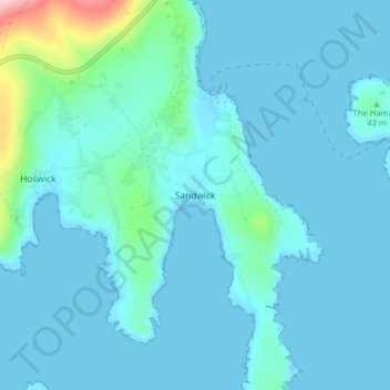 Mappa topografica Sandwick, altitudine, rilievo