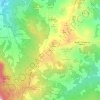 Mappa topografica Collina, altitudine, rilievo
