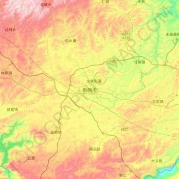 Mappa topografica 黔西市, altitudine, rilievo