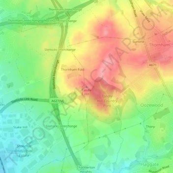 Mappa topografica Tandle Hill, altitudine, rilievo