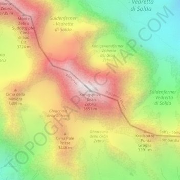Mappa topografica Gran Zebrù, altitudine, rilievo