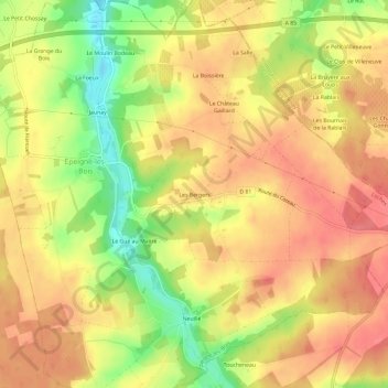 Mappa topografica Les Bergers, altitudine, rilievo