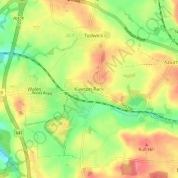 Mappa topografica Kiveton Park, altitudine, rilievo