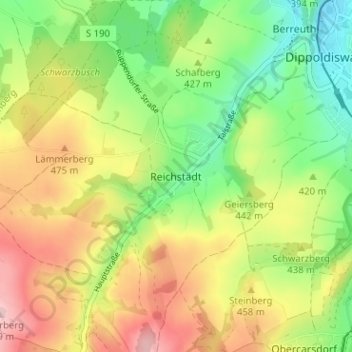 Mappa topografica Reichstädt, altitudine, rilievo