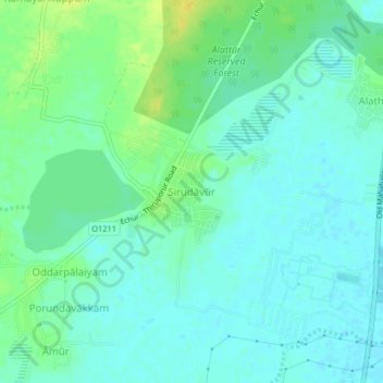 Mappa topografica Sirudāvūr, altitudine, rilievo